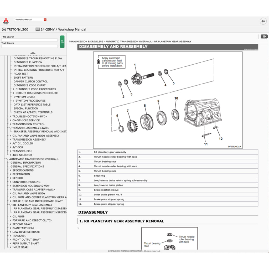 MITSUBISHI TRITON L200 LA/LB/LC (2024+) ONLINE SERVICE WORKSHOP MANUAL