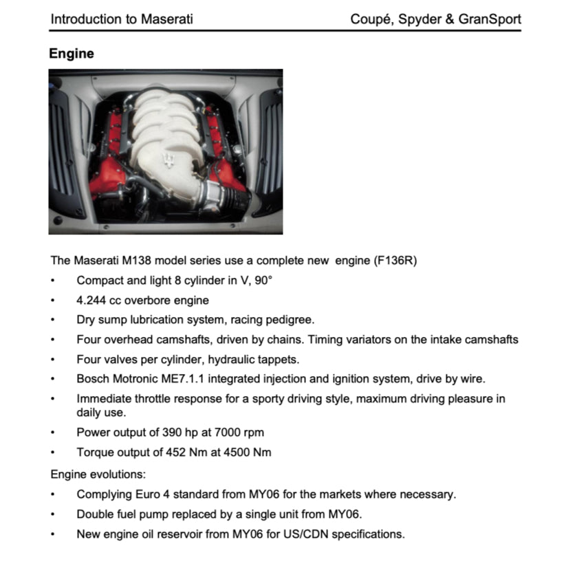 MASERATI M138 COUPE (2000-2007) SERVICE WORKSHOP MANUAL