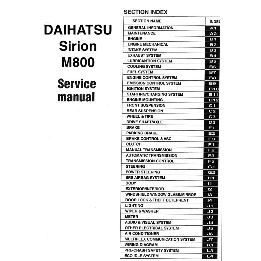 DAIHATSU SIRION M800 (2017-2021) SERVICE WORKSHOP MANUAL