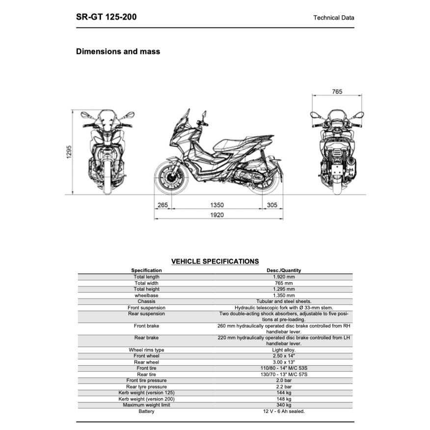 APRILIA SR-GT 125/200 (2021-2024) SERVICE WORKSHOP MANUAL