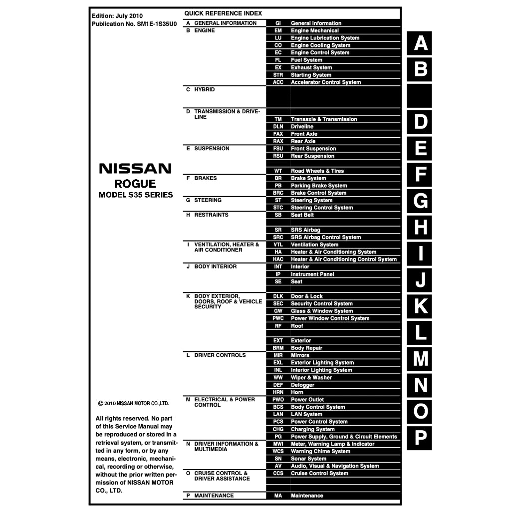 NISSAN ROGUE S35 (2007-2016) SERVICE WORKSHOP MANUAL