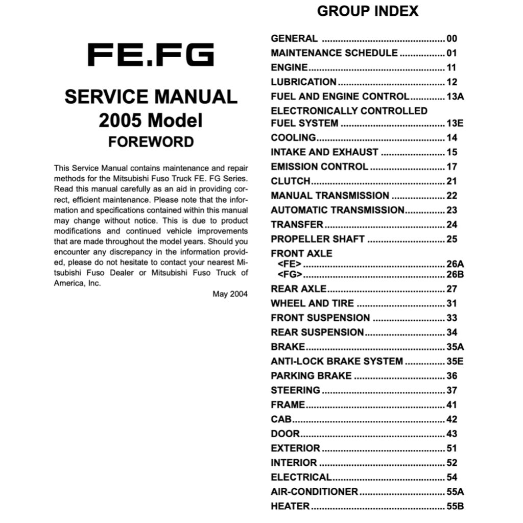MITSUBISHI FUSO CANTER FE/FG/FK/FM (2005-2010) SERVICE WORKSHOP MANUAL