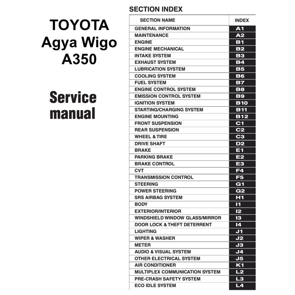 TOYOTA AGYA WIGO A350 (2023+) SERVICE WORKSHOP MANUAL