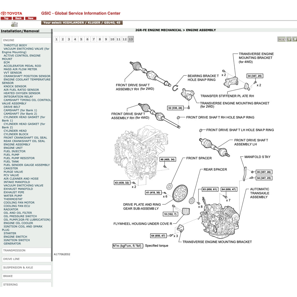 TOYOTA HIGHLANDER/KLUGER GSU40/45 (2007-2013) ONLINE SERVICE WORKSHOP MANUAL