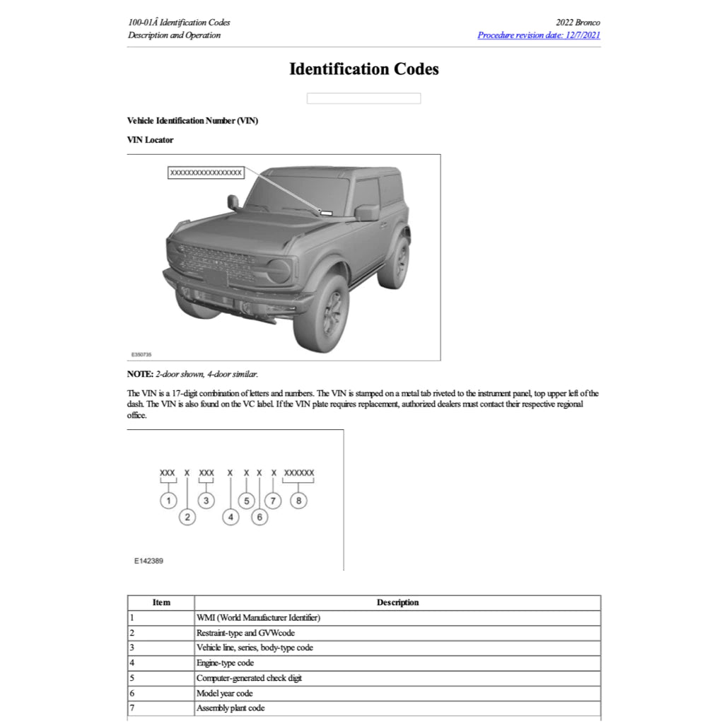 FORD BRONCO U725 (2021+) SERVICE WORKSHOP MANUAL