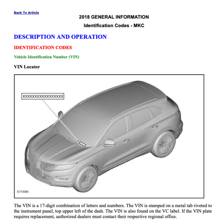 LINCOLN MKC (2014-2019) SERVICE WORKSHOP MANUAL
