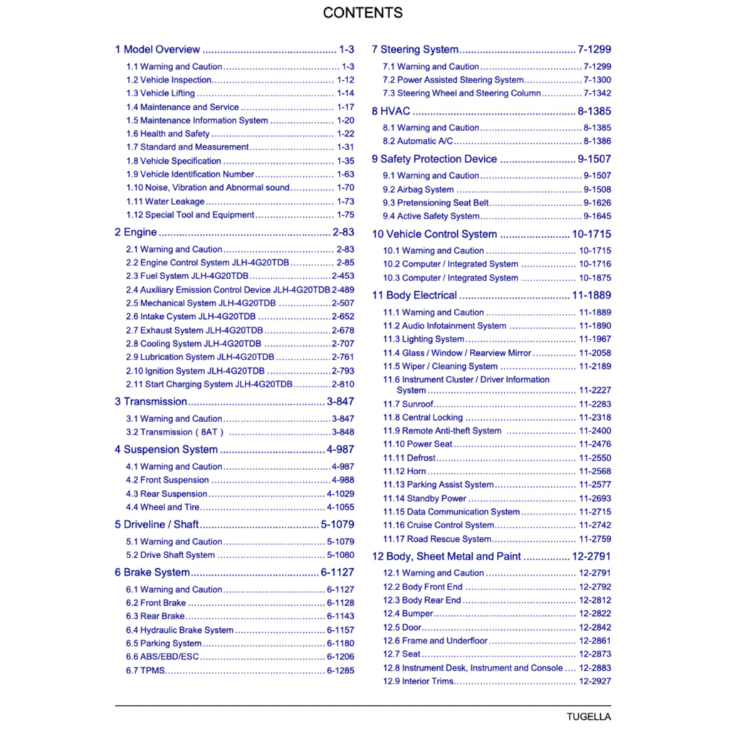 GEELY XINGYUE S / TUGELLA FY11 (2019-2021) SERVICE WORKSHOP MANUAL