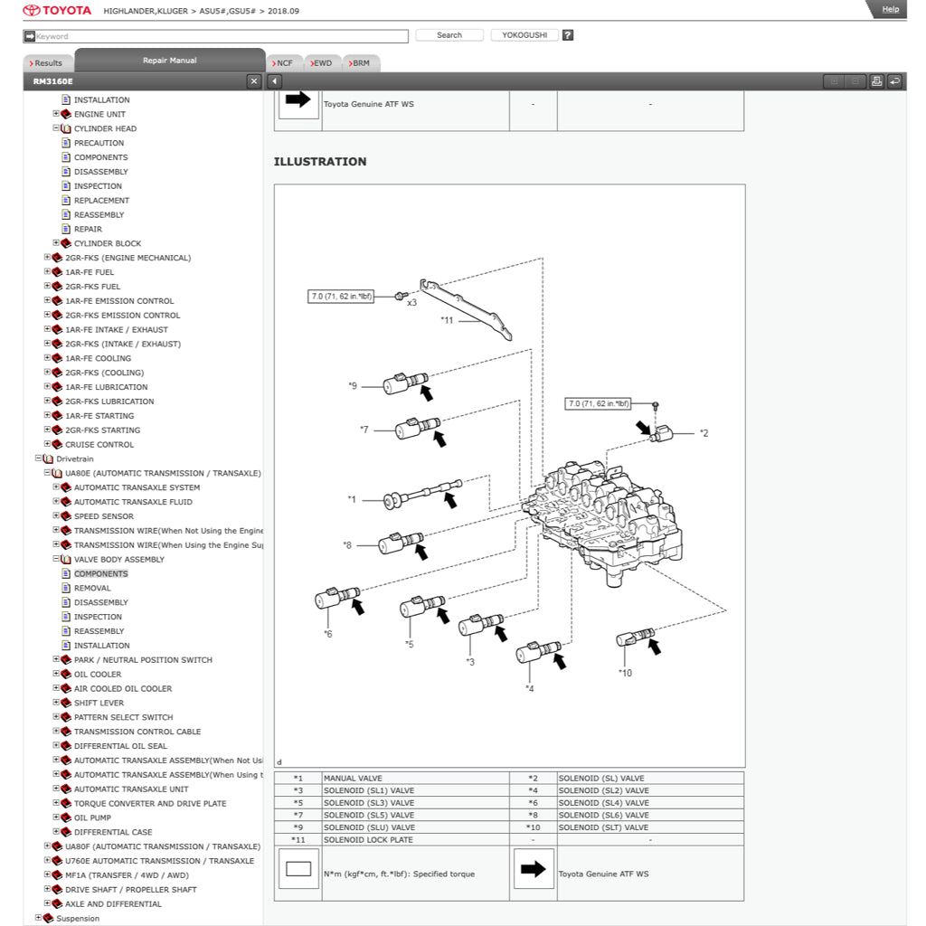 TOYOTA HIGHLANDER /KLUGER ASU50/GSU50 (2013-2019) ONLINE SERVICE WORKSHOP MANUAL