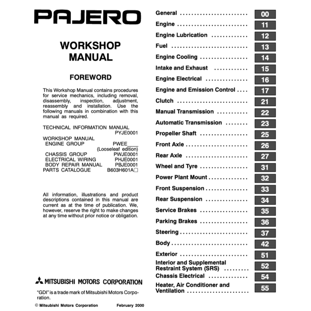 MITSUBISHI PAJERO III V60 (1999-2006) SERVICE WORKSHOP MANUAL