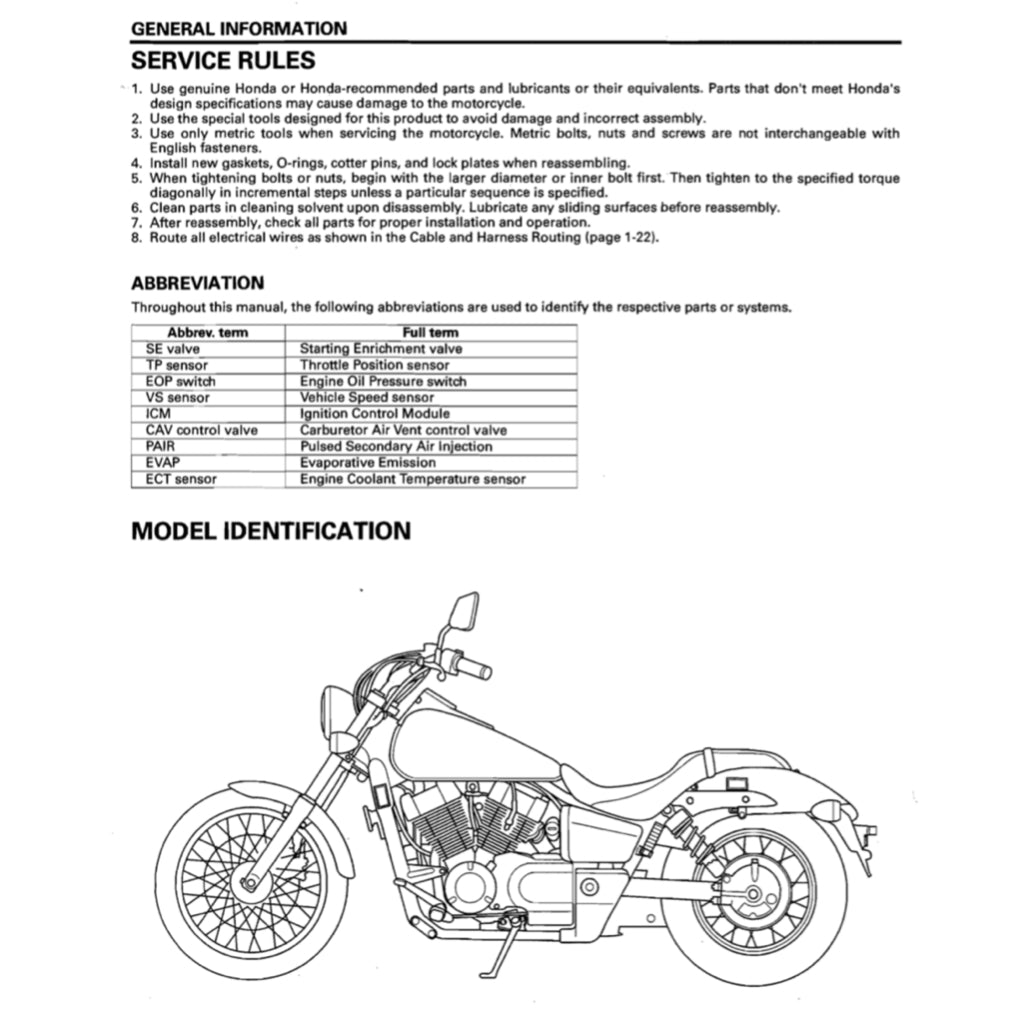 HONDA SHADOW VT750C2 / RS (2007-2014) SERVICE WORKSHOP MANUAL + OWNER'S MANUAL