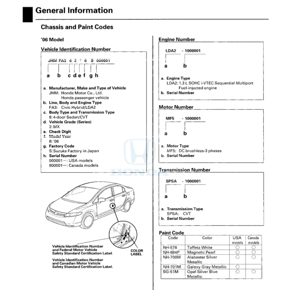 HONDA CIVIC 8 HYBRID FA3 (2006-2011) SERVICE WORKSHOP MANUAL