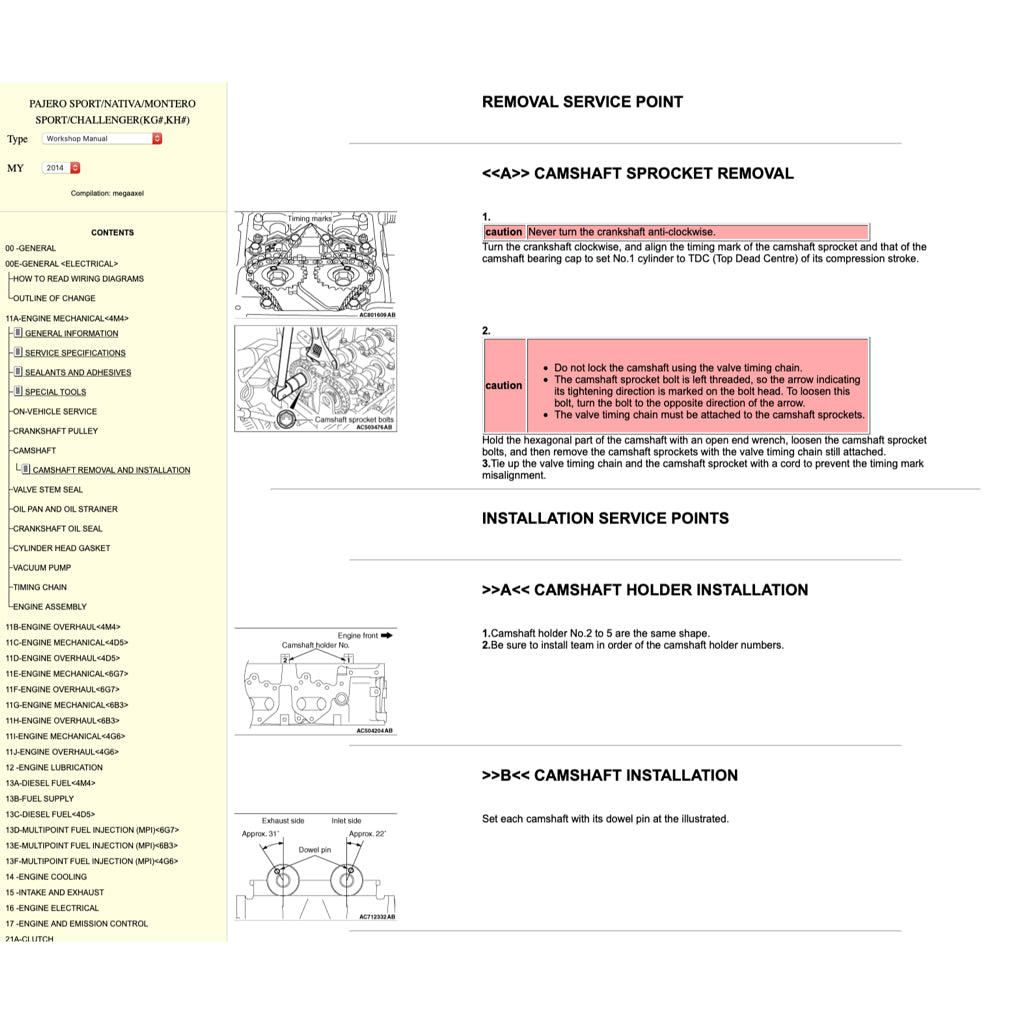 MITSUBISHI PAJERO SPORT II (2009-2016) ONLINE SERVICE WORKSHOP MANUAL