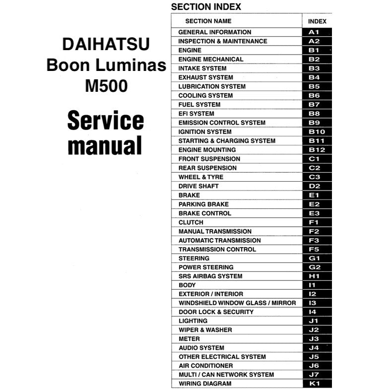 DAIHATSU BOON LUMINAS M500 (2009-2021) SERVICE WORKSHOP MANUAL