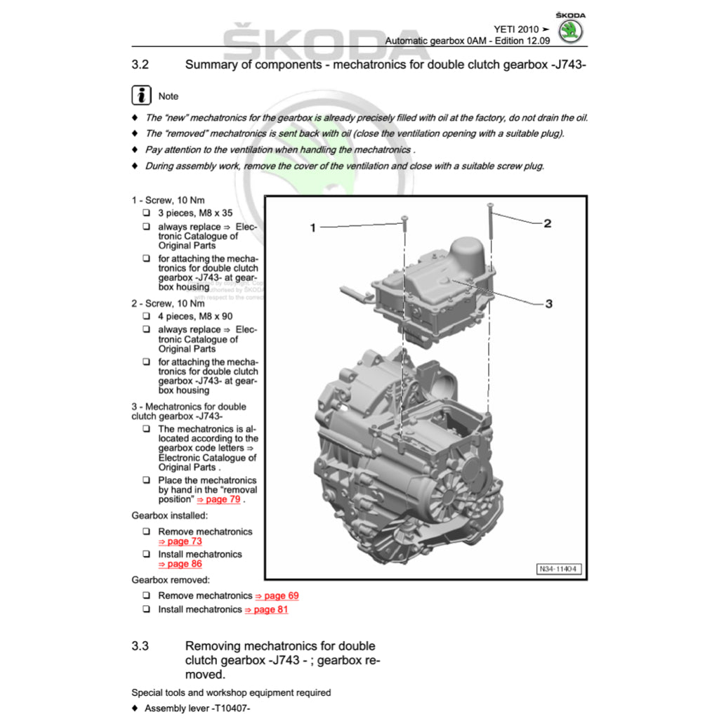 SKODA YETI 5L (2009-2017) SERVICE WORKSHOP MANUAL