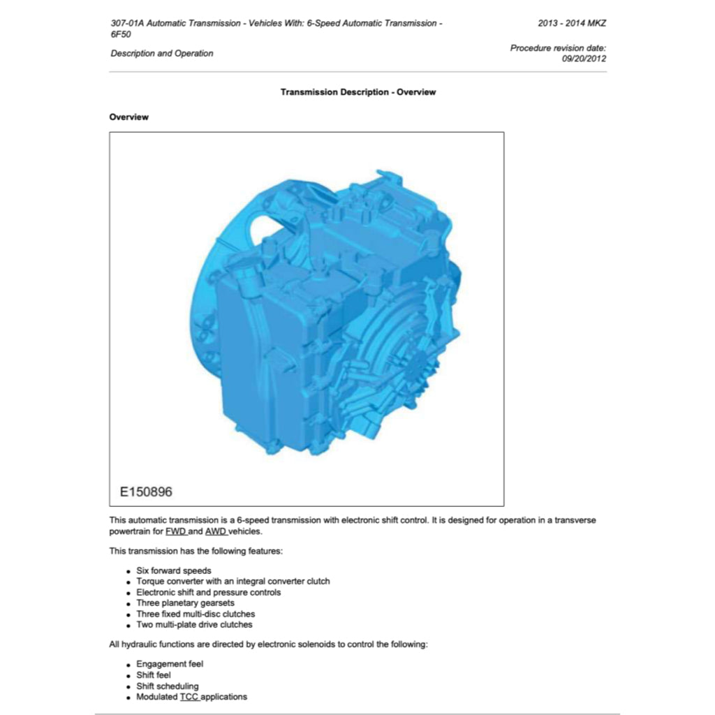LINCOLN MKZ (2013-2016) SERVICE WORKSHOP MANUAL