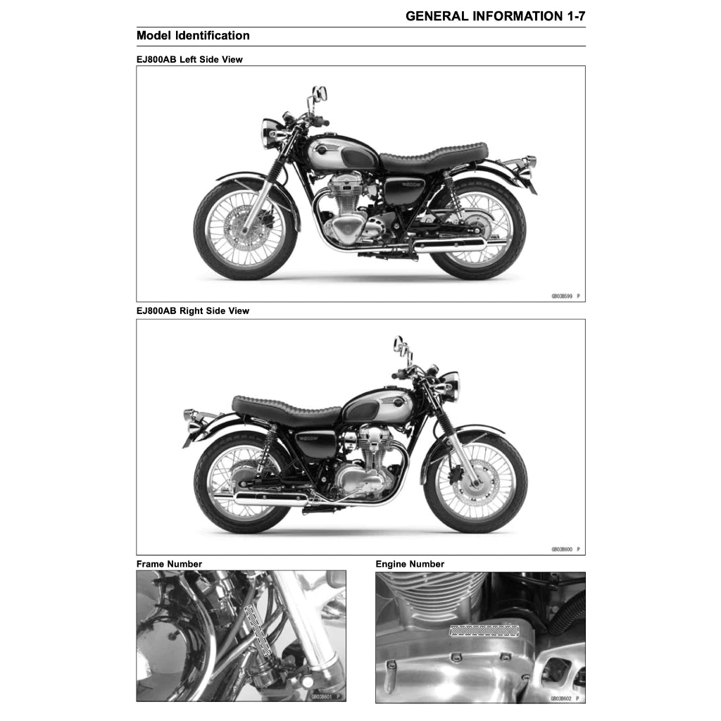 KAWASAKI W800 (2011-2020) SERVICE WORKSHOP MANUAL + PARTS CATALOGUE + OWNER'S MANUAL