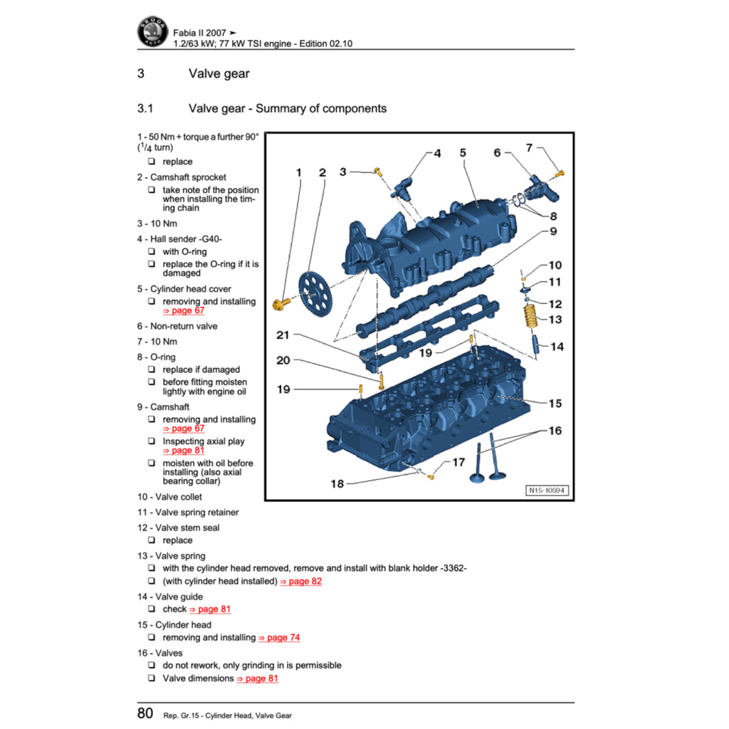 SKODA FABIA II 5J (2007-2014) SERVICE WORKSHOP MANUAL