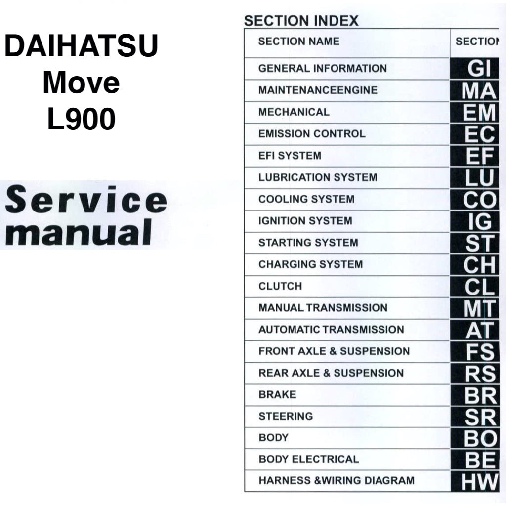DAIHATSU MOVE L900 (1998-2013) SERVICE WORKSHOP MANUAL