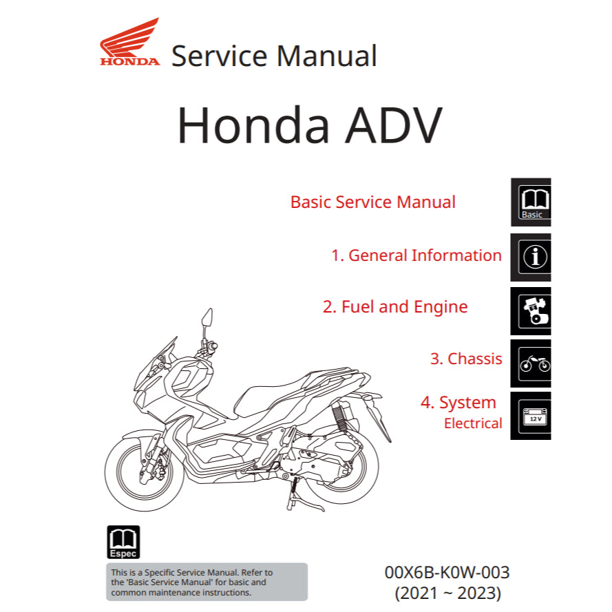 HONDA ADV150 ADV 150 (2020-2023) SERVICE WORKSHOP MANUAL + PARTS CATALOGUE + OWNER'S MANUAL