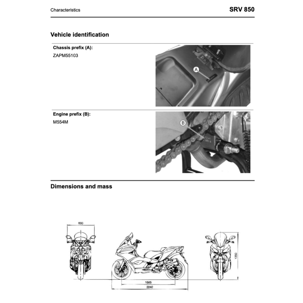 APRILIA SRV850 (2012-2016) SERVICE WORKSHOP MANUAL + PARTS CATALOGUE