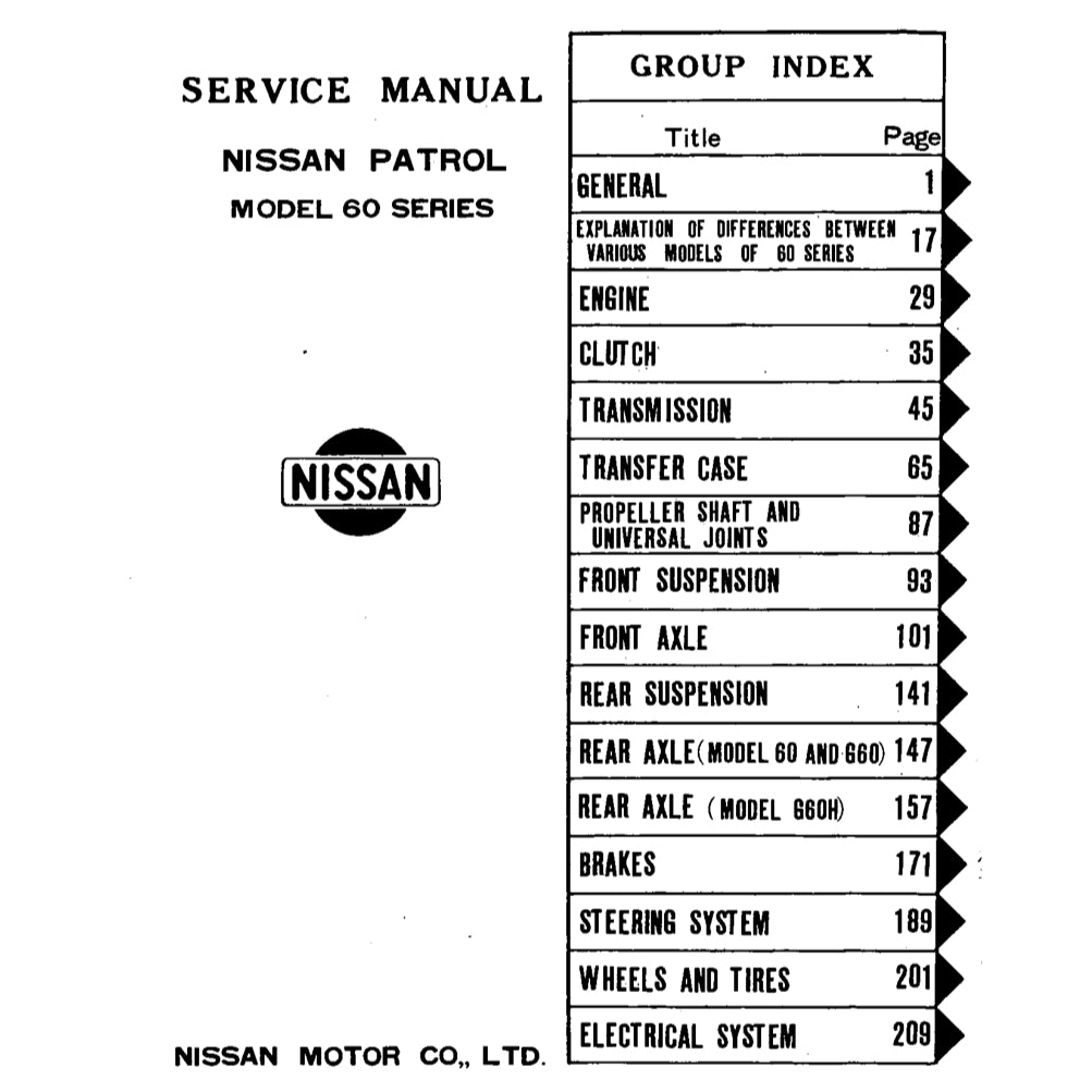 NISSAN PATROL 60 SERIES (1960-1980) SERVICE WORKSHOP MANUAL