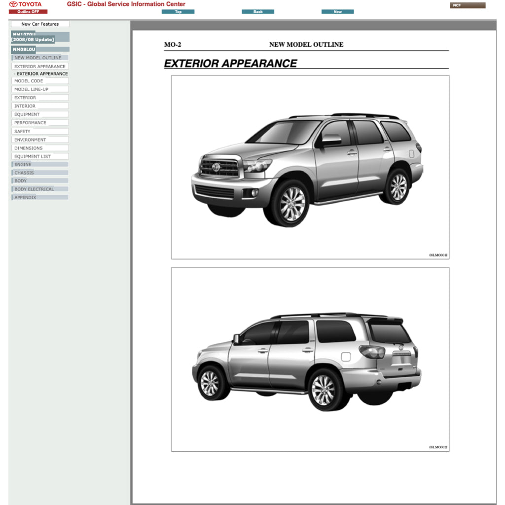 TOYOTA SEQUOIA UCK60/65 (2008-2022) ONLINE SERVICE WORKSHOP MANUAL