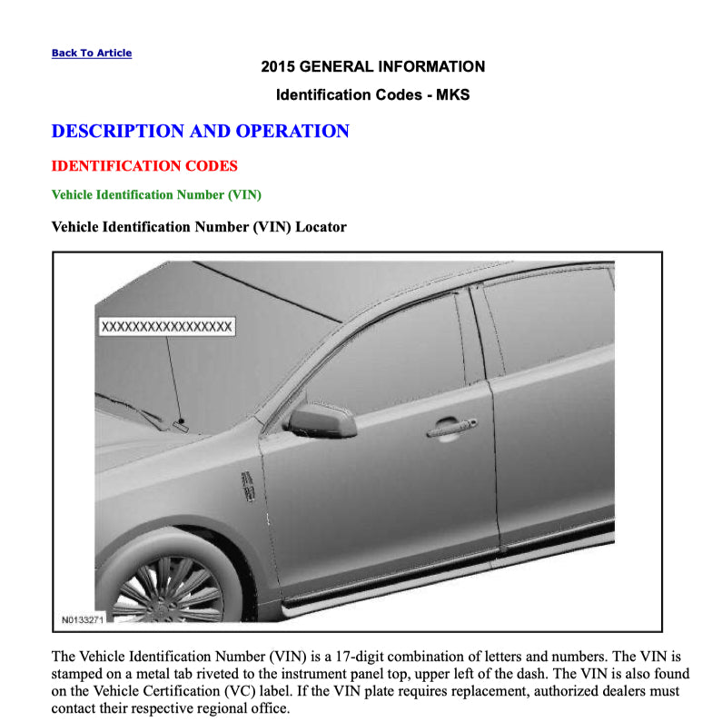 LINCOLN MKS (2008-2016) SERVICE WORKSHOP MANUAL