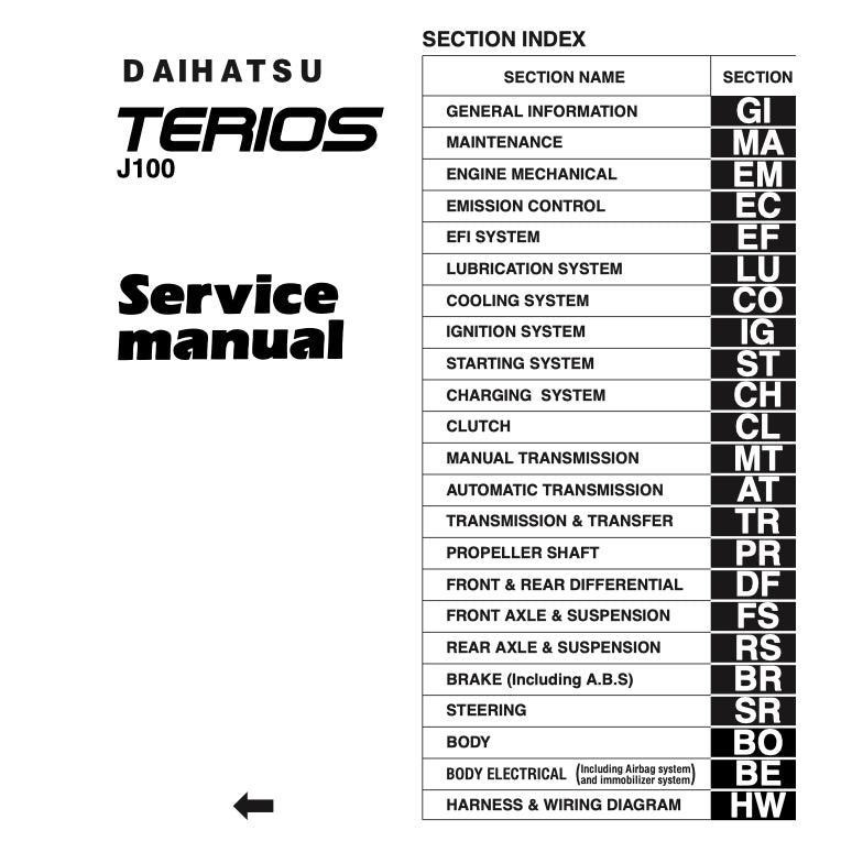 DAIHATSU TERIOS J100 (1997-2006) SERVICE WORKSHOP MANUAL