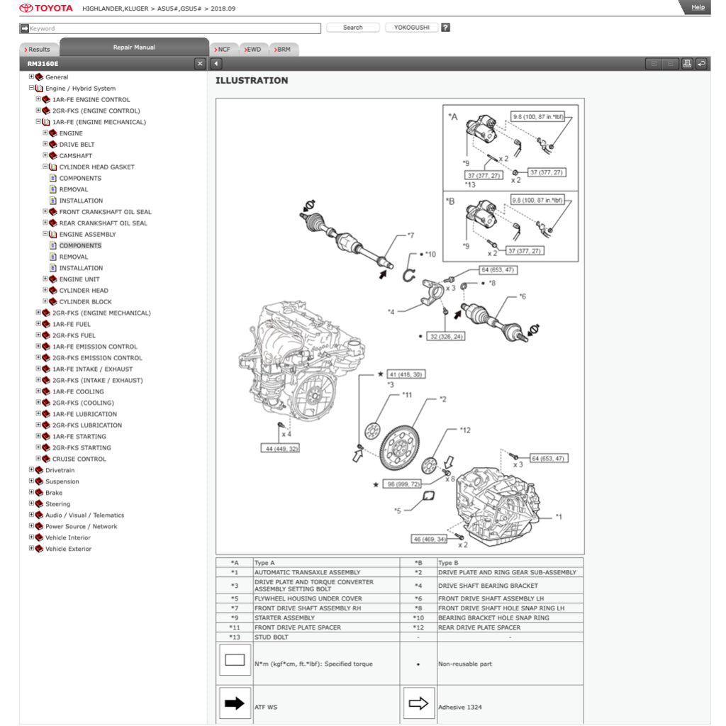 TOYOTA HIGHLANDER /KLUGER ASU50/GSU50 (2013-2019) ONLINE SERVICE WORKSHOP MANUAL