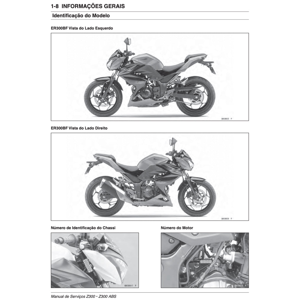 MANUAL DE SERVIÇO KAWASAKI Z300 (2015-2019) + CATÁLOGO DE PEÇAS + MANUAL DO PROPRIETÁRIO