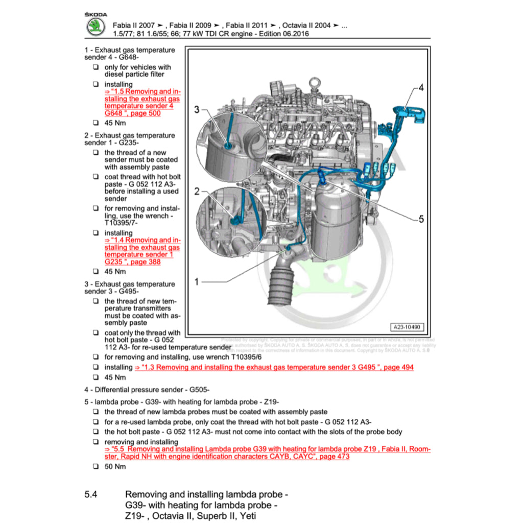 SKODA ROOMSTER 5J (2006-2015) SERVICE WORKSHOP MANUAL