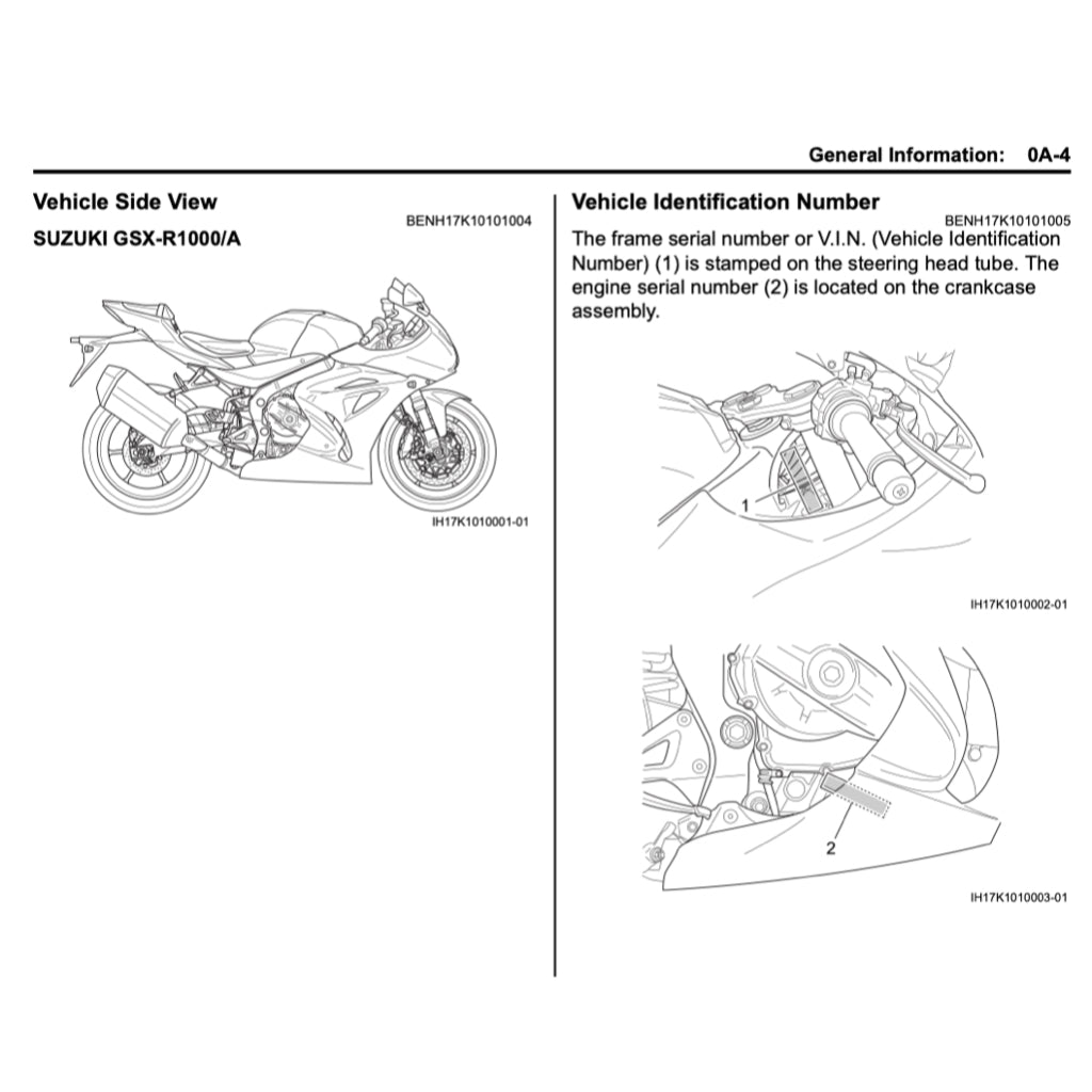 SUZUKI GSXR1000 L7 A/R (2017-2022) SERVICE WORKSHOP MANUAL + PARTS CATALOGUE + OWNER'S MANUAL