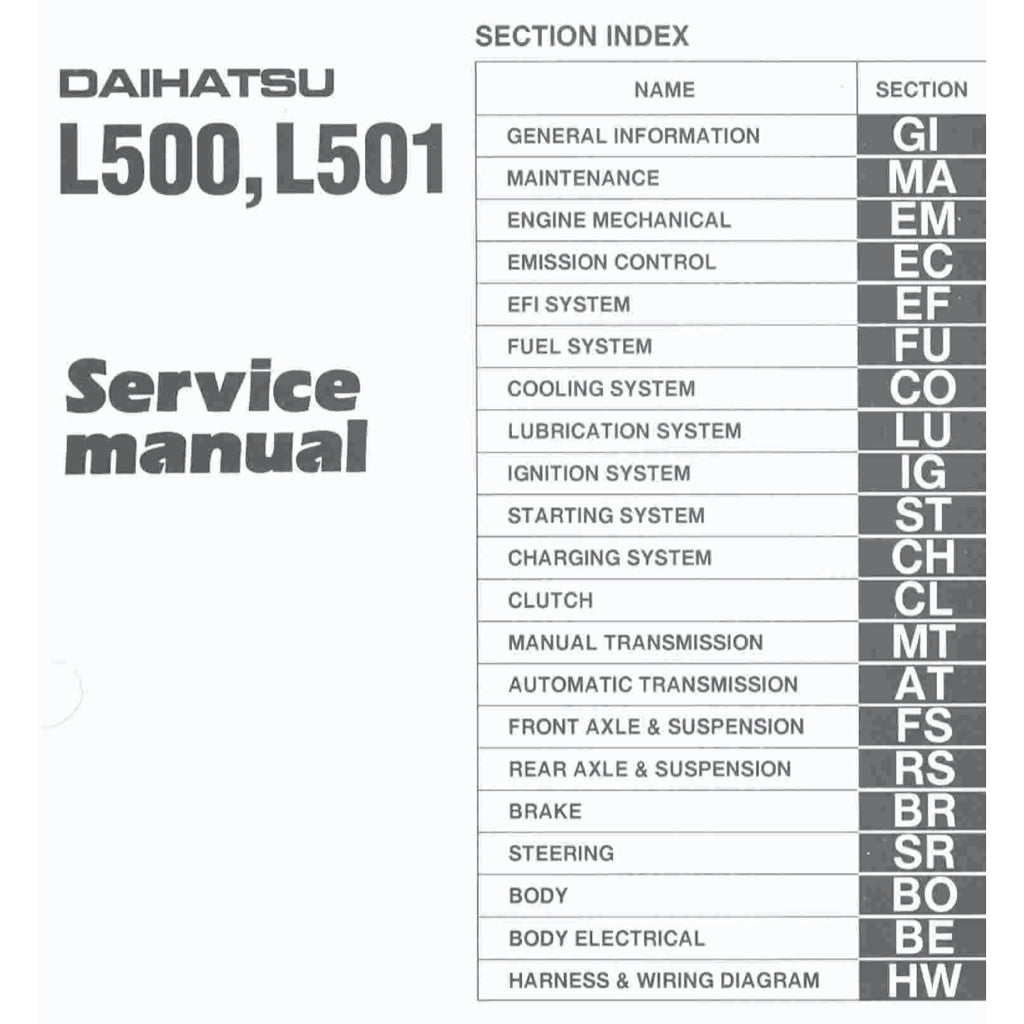 DAIHATSU MIRA L500 / L501 (1994-1998) SERVICE WORKSHOP MANUAL