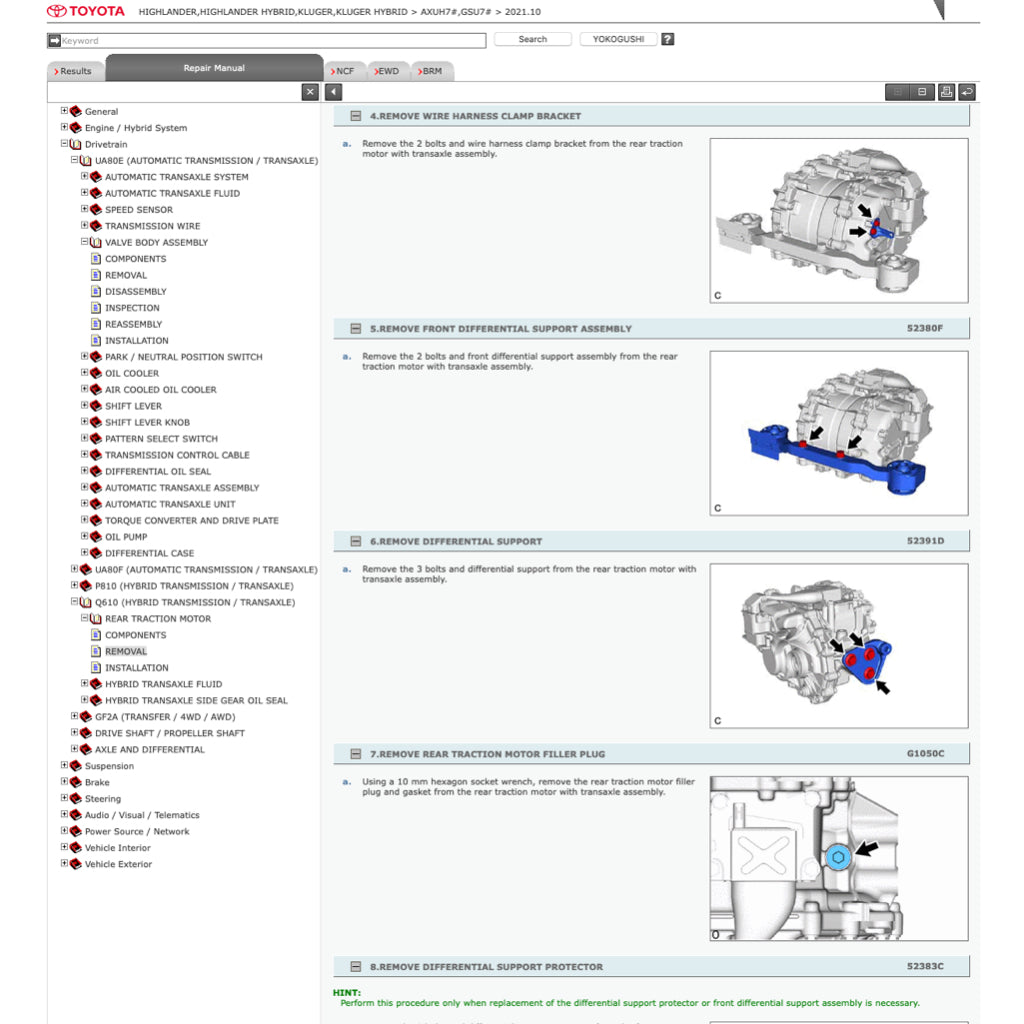 TOYOTA HIGHLANDER / KLUGER HYBRID (2020+) ONLINE SERVICE WORKSHOP MANUAL