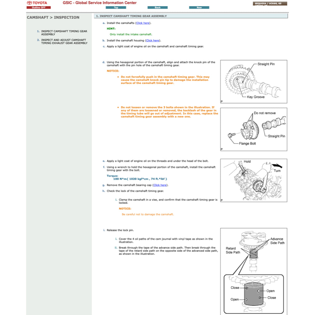 TOYOTA SEQUOIA UCK60/65 (2008-2022) ONLINE SERVICE WORKSHOP MANUAL