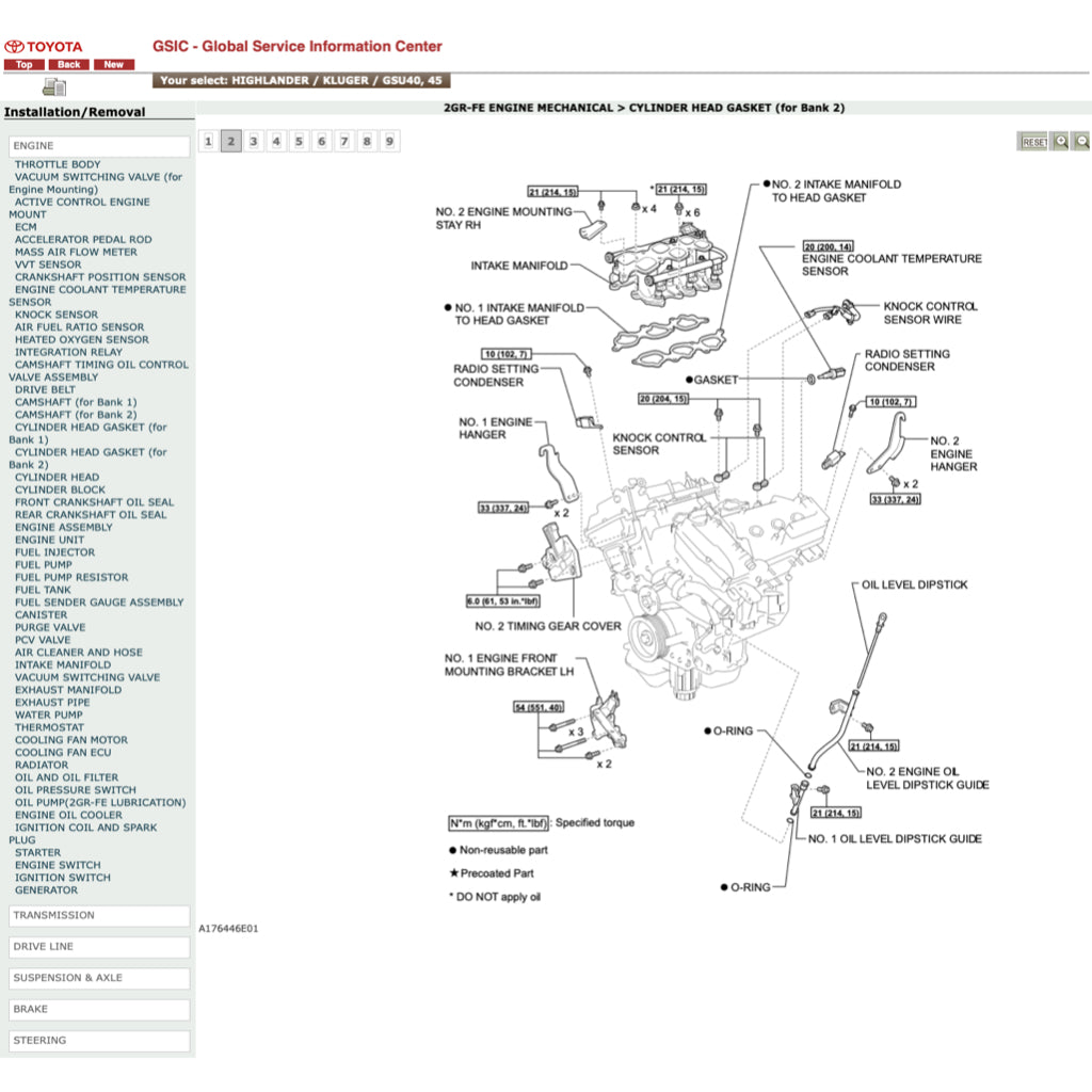 TOYOTA HIGHLANDER/KLUGER GSU40/45 (2007-2013) ONLINE SERVICE WORKSHOP MANUAL