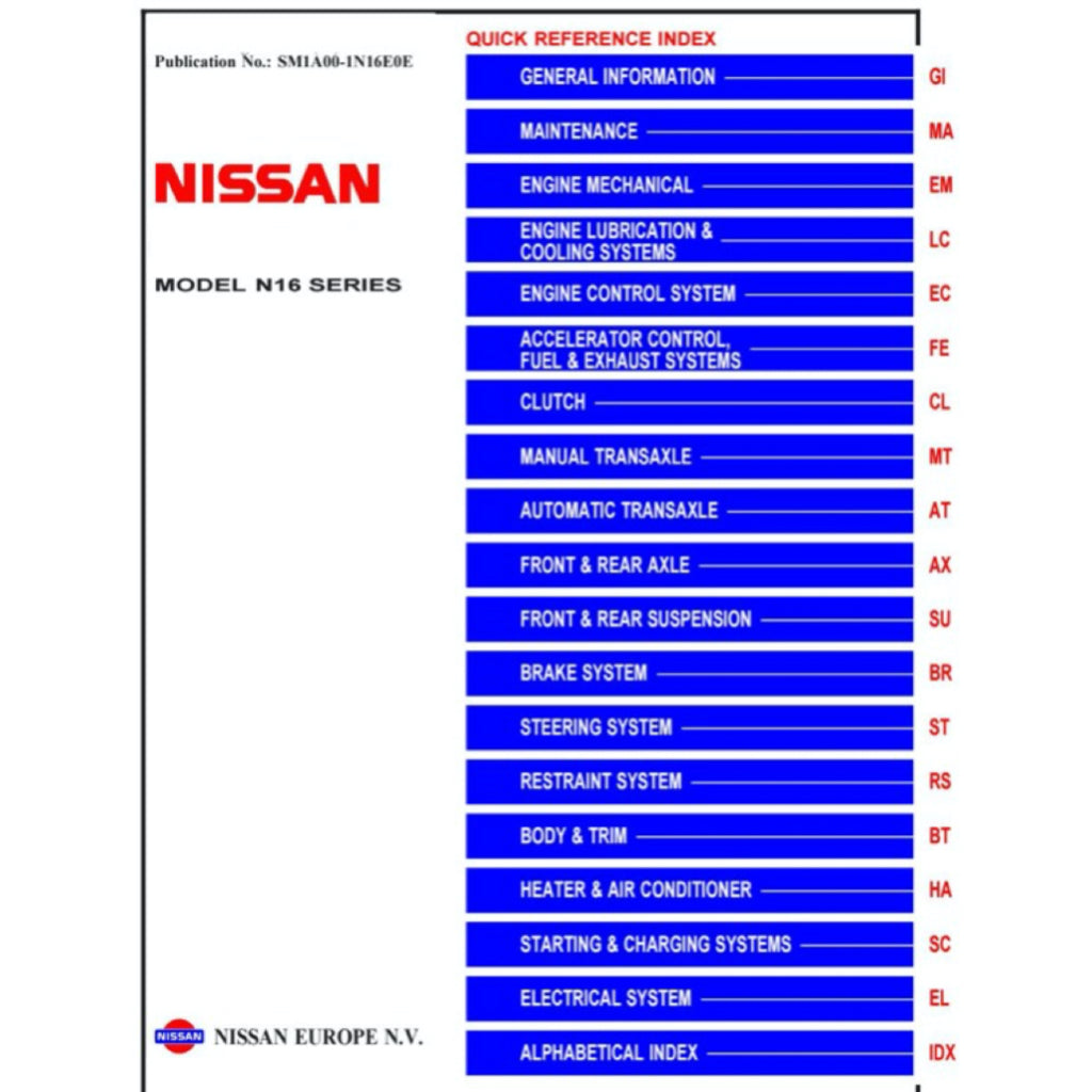 NISSAN SENTRA / SYLPHY N16 (2005-2012) SERVICE WORKSHOP MANUAL