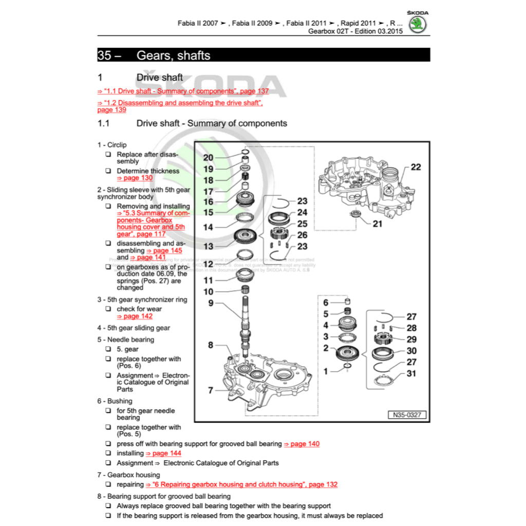 SKODA ROOMSTER 5J (2006-2015) SERVICE WORKSHOP MANUAL
