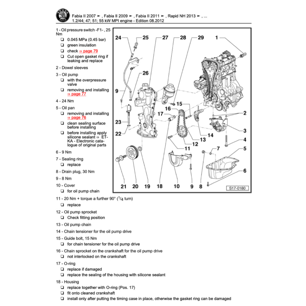SKODA FABIA II 5J (2007-2014) SERVICE WORKSHOP MANUAL