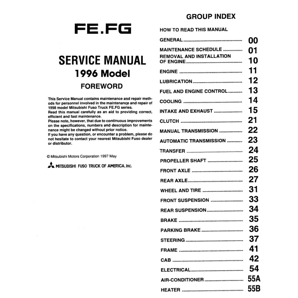 MITSUBISHI FUSO CANTER FE/FG/FH/FK/FM (1996-2004) SERVICE WORKSHOP MANUAL