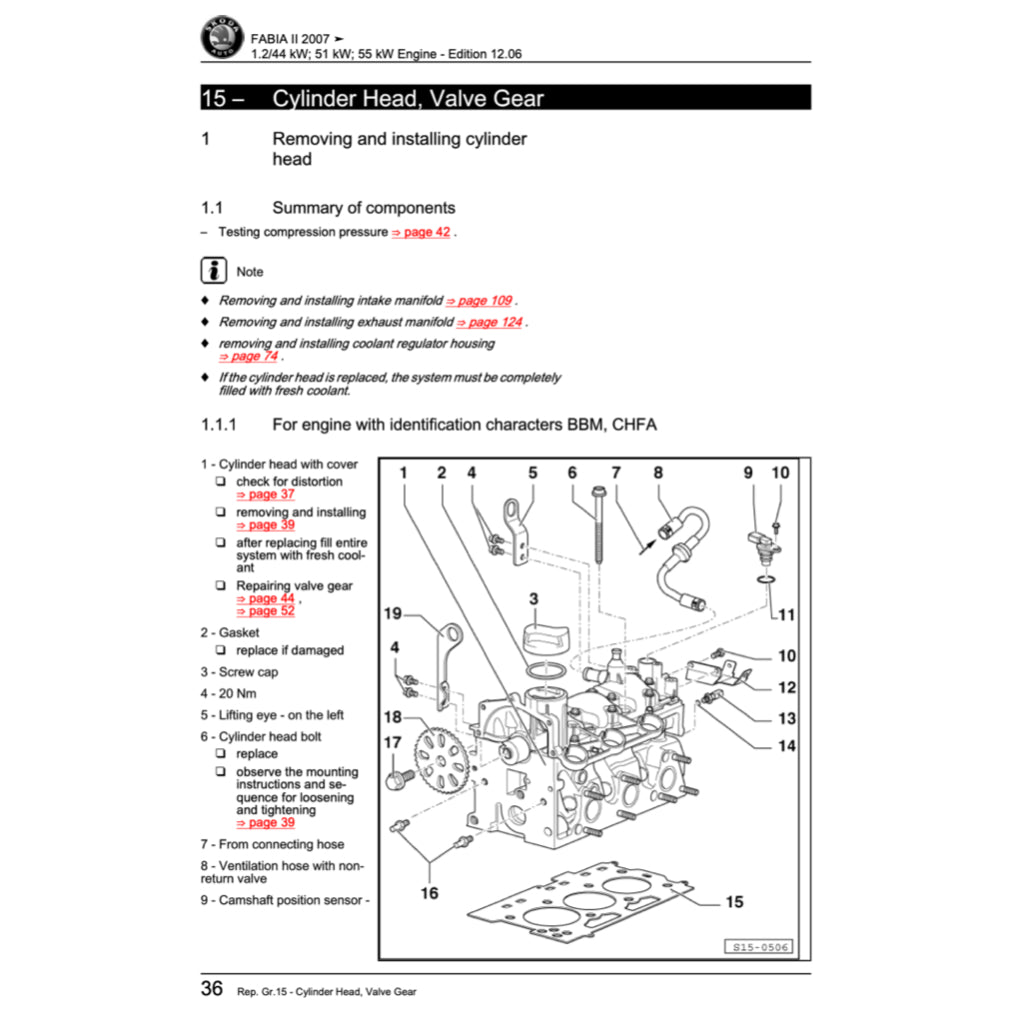 SKODA FABIA II 5J (2007-2014) SERVICE WORKSHOP MANUAL