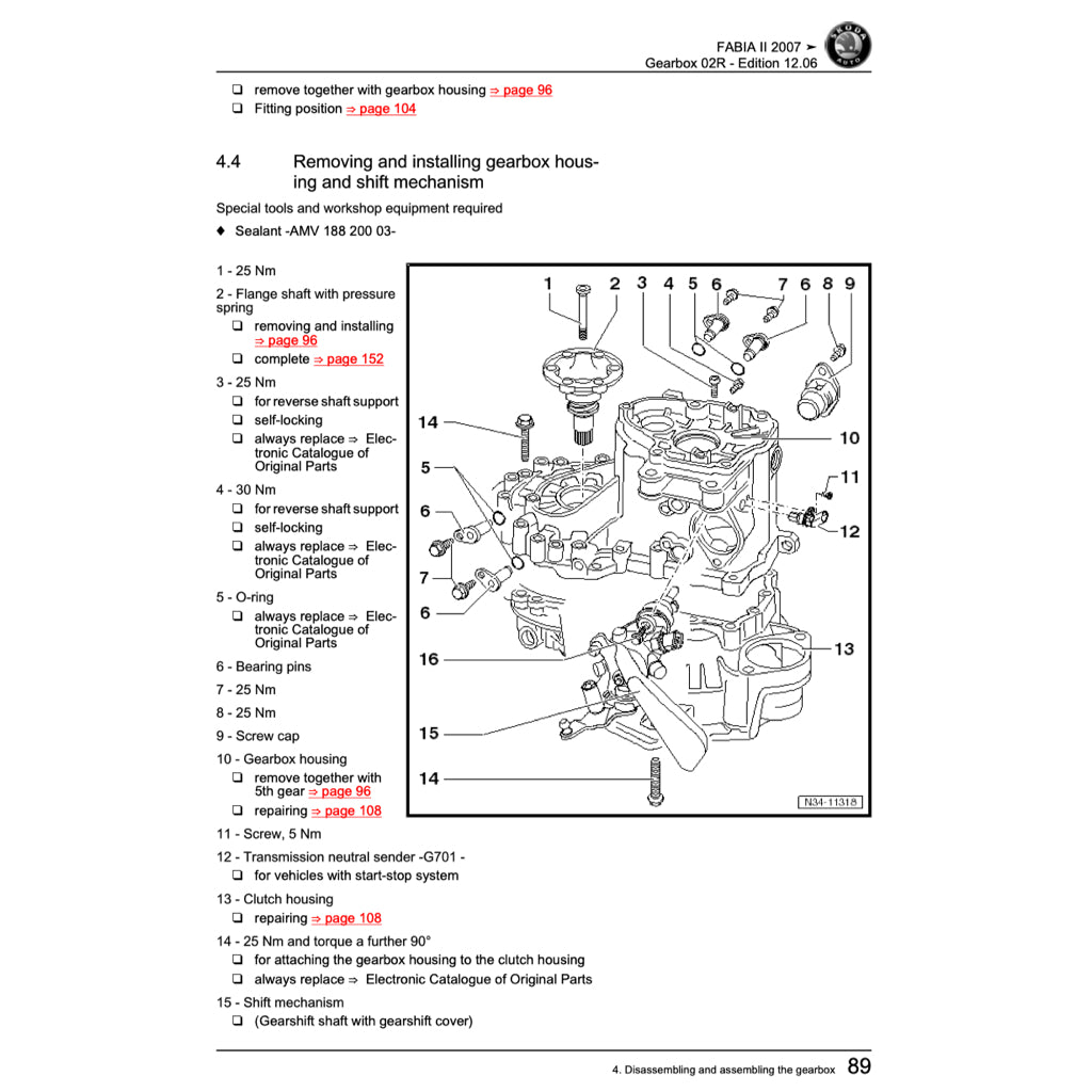 SKODA FABIA II 5J (2007-2014) SERVICE WORKSHOP MANUAL