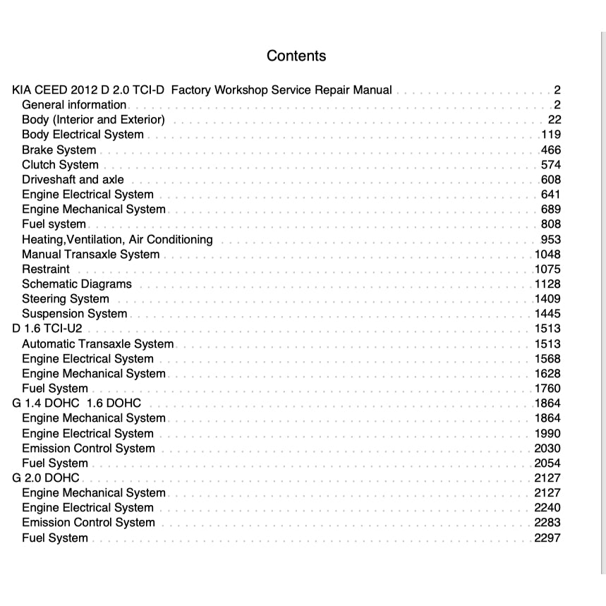 KIA CEED ED (2006-2012) SERVICE WORKSHOP MANUAL