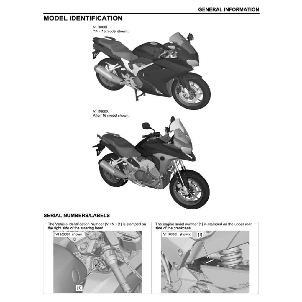 HONDA VFR800X CROSSRUNNER (2014+) SERVICE WORKSHOP MANUAL + PARTS CATALOGUE