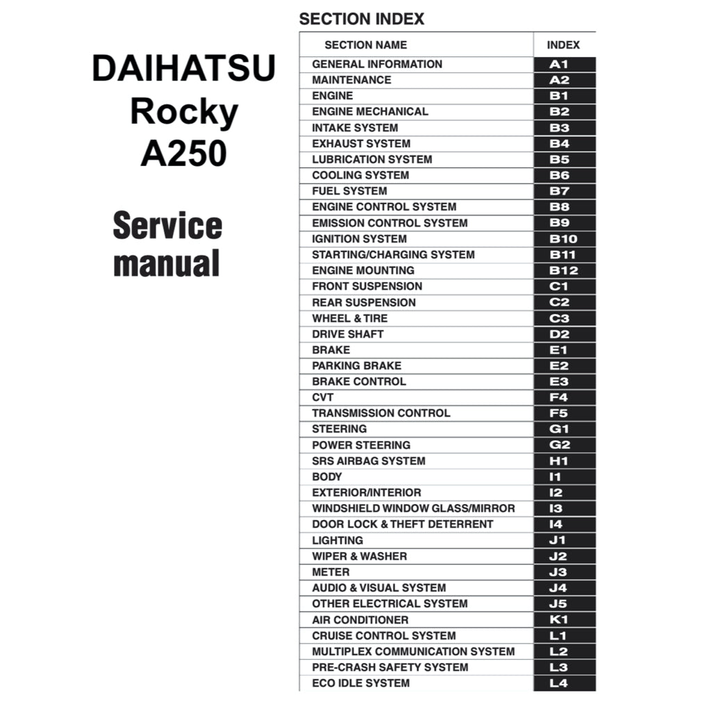 DAIHATSU ROCKY A250 (2021+) SERVICE WORKSHOP MANUAL
