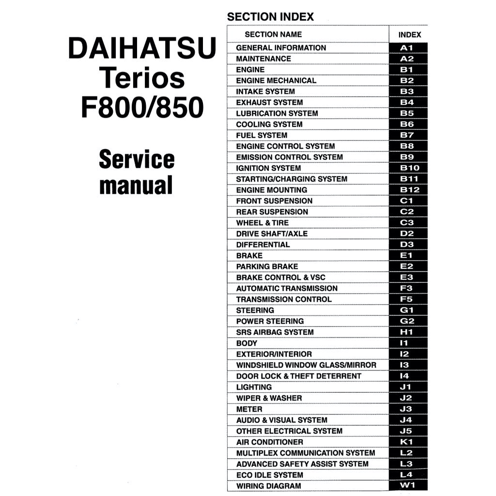DAIHATSU TERIOS F800/F850 (2017+) SERVICE WORKSHOP MANUAL