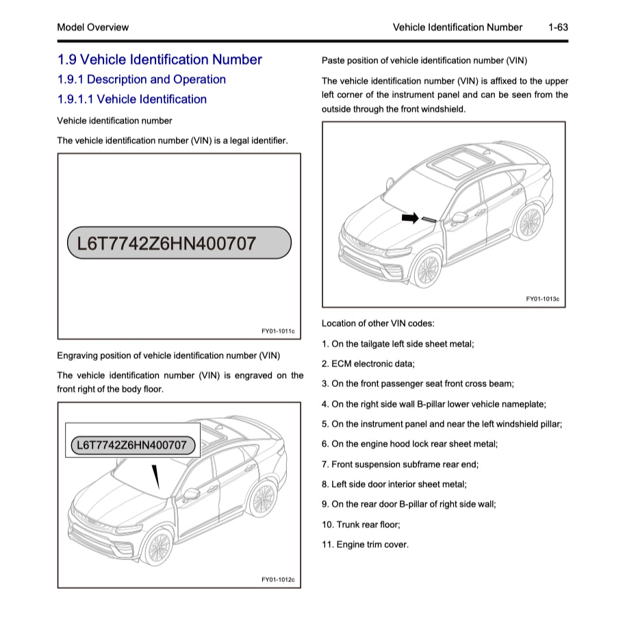 GEELY XINGYUE S / TUGELLA FY11 (2019-2021) SERVICE WORKSHOP MANUAL