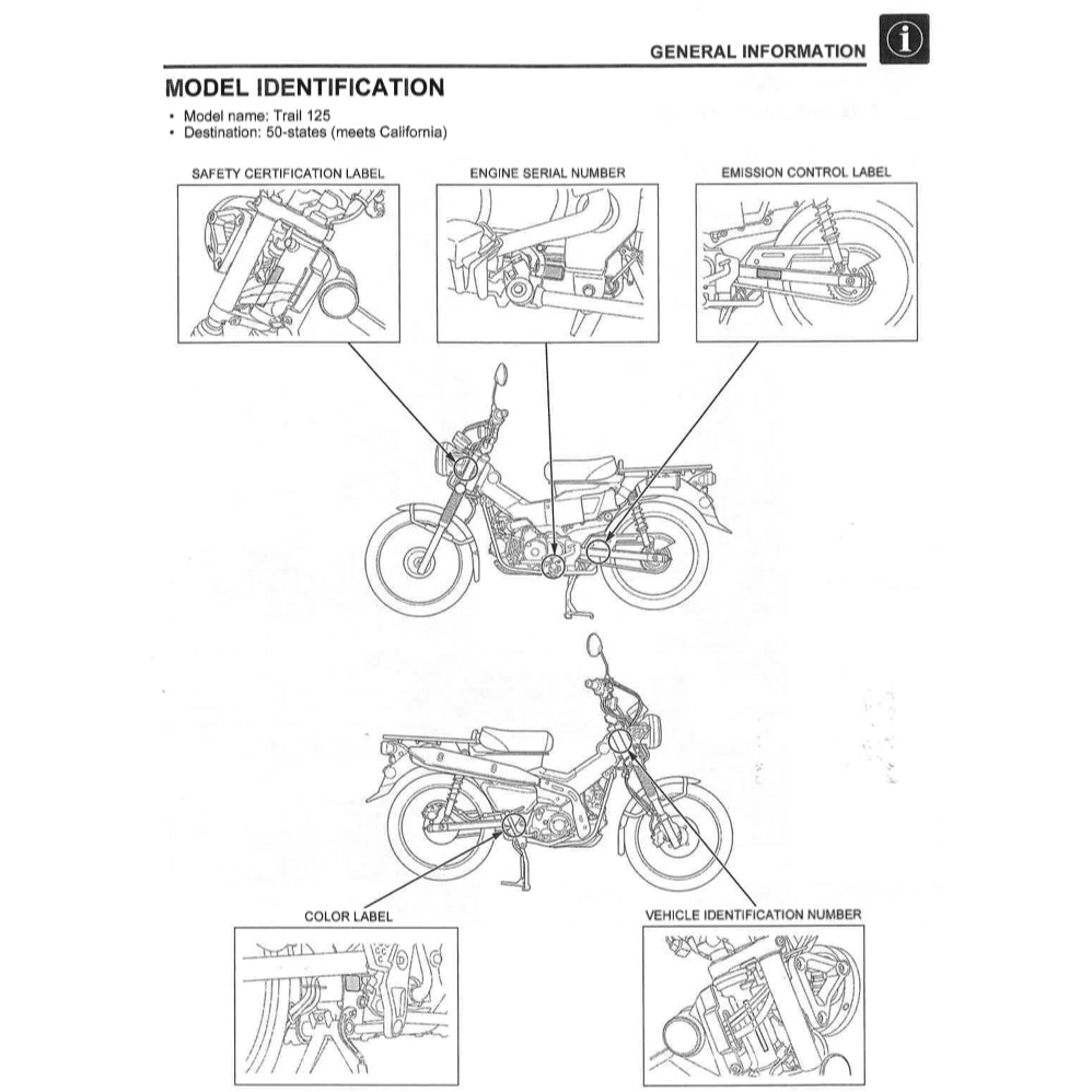 HONDA HUNTER CUB CT125 TRAIL 125A (2021+) SERVICE WORKSHOP MANUAL + PARTS CATALOGUE + OWNER MANUAL