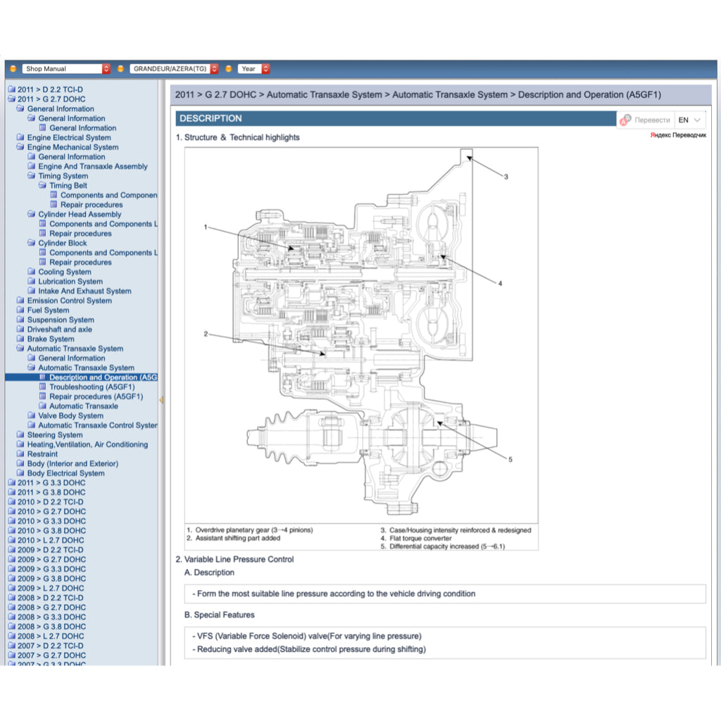 HYUNDAI GRANDEUR AZERA TG (2005-2011) ONLINE SERVICE WORKSHOP MANUAL