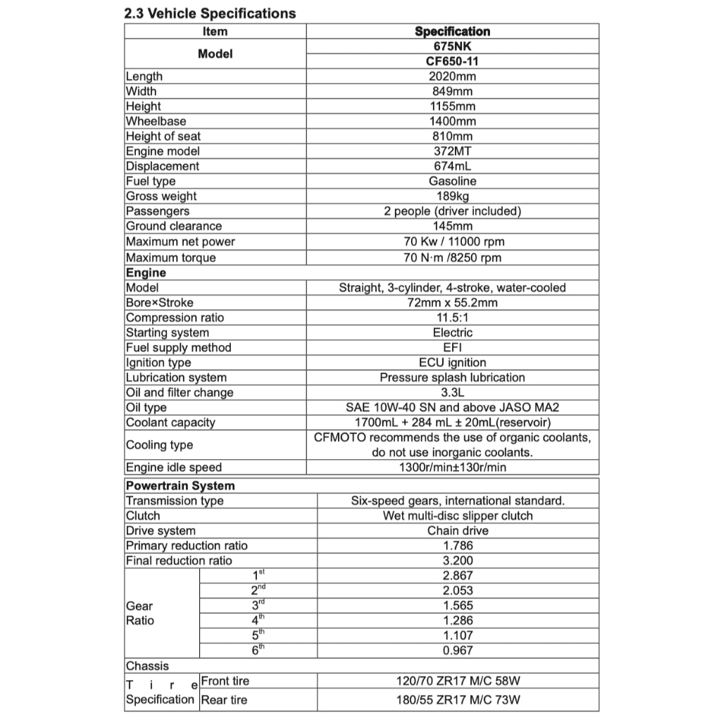 CFMOTO 675NK (2025+) SERVICE WORKSHOP MANUAL + PARTS CATALOGUE + OWNER'S MANUAL